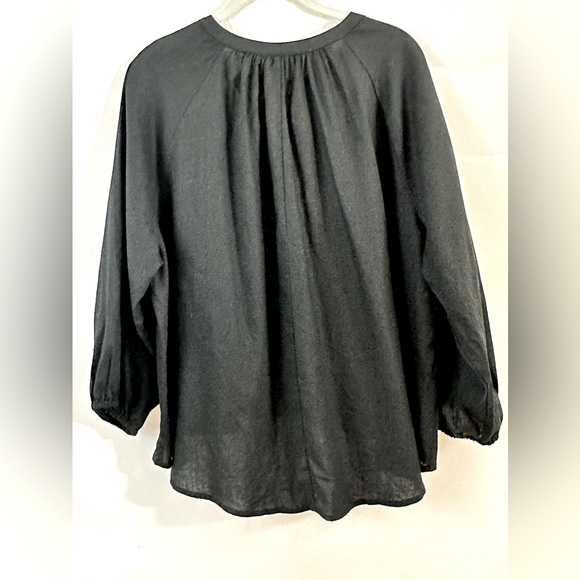 A New Day Black Peasant Style Long Sleeve Linen Mix Split Neckline Top M… - Picture 5 of 11